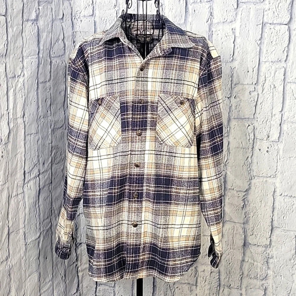 C.E. SCHMIDT WORKWEAR Men's Blue and Tan Plaid Heavyweight Shirt Medium - Picture 1 of 9